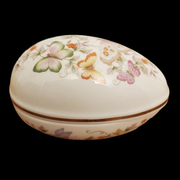 Floral Egg Fine Porcelain Jewelry Holder VTG Avon Decorated With 22K Gold Trim - Picture 4 of 7
